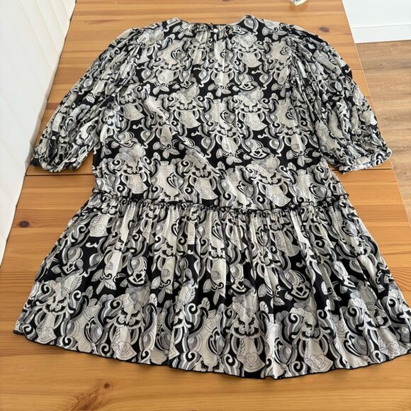 See By Chloe Black White Puff Sleeve Mini Dress Long Sleeve Patterned 38 - Picture 10 of 13